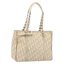 Christian Dior Romantic Chain Tote Bag PVC Leather Beige Silver Auth BA14725-1
