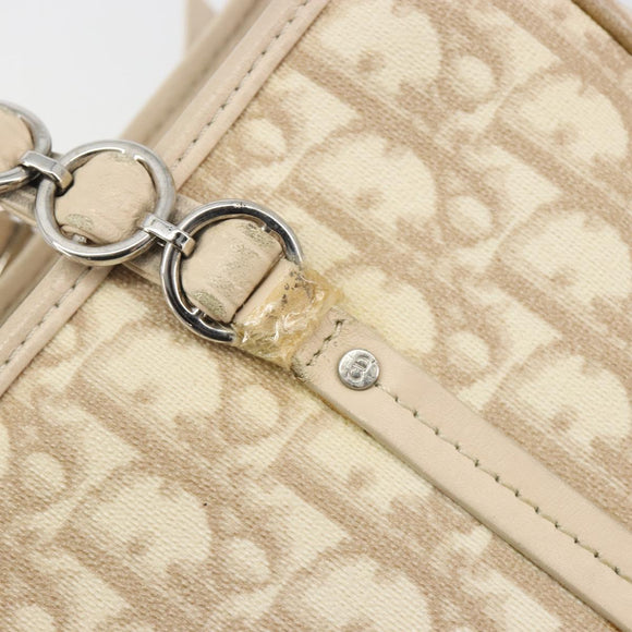 Christian Dior Romantic Chain Tote Bag PVC Leather Beige Silver Auth BA14725