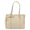 Christian Dior Romantic Chain Tote Bag PVC Leather Beige Silver Auth BA14725-13