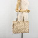 Christian Dior Romantic Chain Tote Bag PVC Leather Beige Silver Auth BA14725-25
