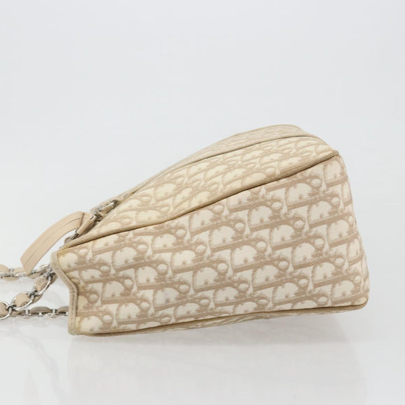 Christian Dior Romantic Chain Tote Bag PVC Leather Beige Silver Auth BA14725