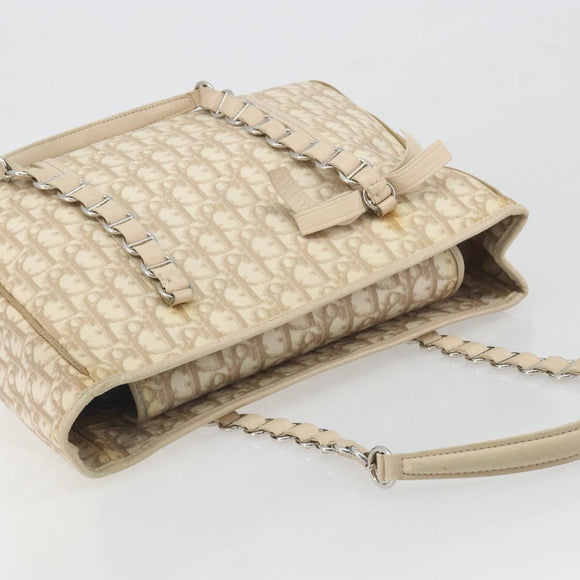 Christian Dior Romantic Chain Tote Bag PVC Leather Beige Silver Auth BA14725
