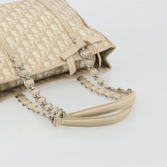 Christian Dior Romantic Chain Tote Bag PVC Leather Beige Silver Auth BA14725