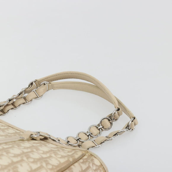Christian Dior Romantic Chain Tote Bag PVC Leather Beige Silver Auth BA14725