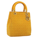 Christian Dior Lady Dior Hand Bag Canvas Yellow Gold Tone Auth BA14726-1