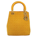 Christian Dior Lady Dior Hand Bag Canvas Yellow Gold Tone Auth BA14726-2