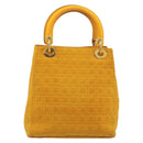 Christian Dior Lady Dior Hand Bag Canvas Yellow Gold Tone Auth BA14726-3