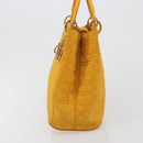 Christian Dior Lady Dior Hand Bag Canvas Yellow Gold Tone Auth BA14726-4