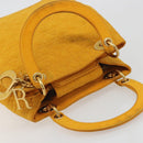 Christian Dior Lady Dior Hand Bag Canvas Yellow Gold Tone Auth BA14726-6