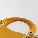 Christian Dior Lady Dior Hand Bag Canvas Yellow Gold Tone Auth BA14726-8