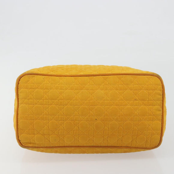 Christian Dior Lady Dior Hand Bag Canvas Yellow Gold Tone Auth BA14726
