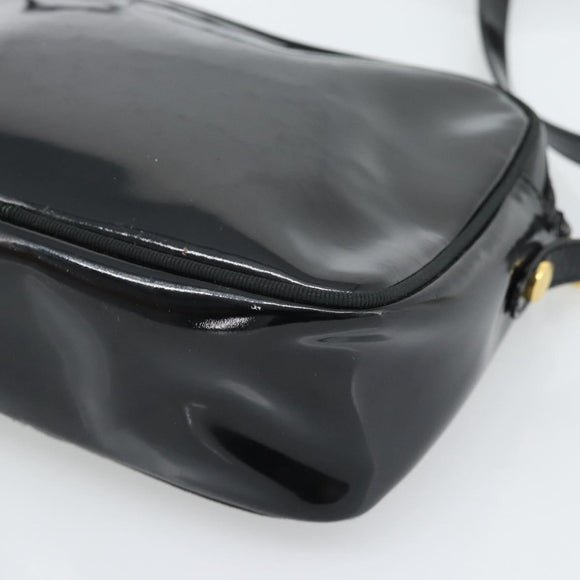 Salvatore Ferragamo Vala Shoulder Bag Patent Black Gold Tone Auth BA14727