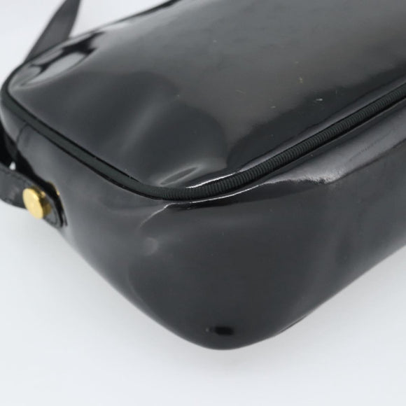 Salvatore Ferragamo Vala Shoulder Bag Patent Black Gold Tone Auth BA14727