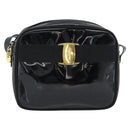 Salvatore Ferragamo Vala Shoulder Bag Patent Black Gold Tone Auth BA14727-13