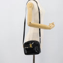 Salvatore Ferragamo Vala Shoulder Bag Patent Black Gold Tone Auth BA14727-20