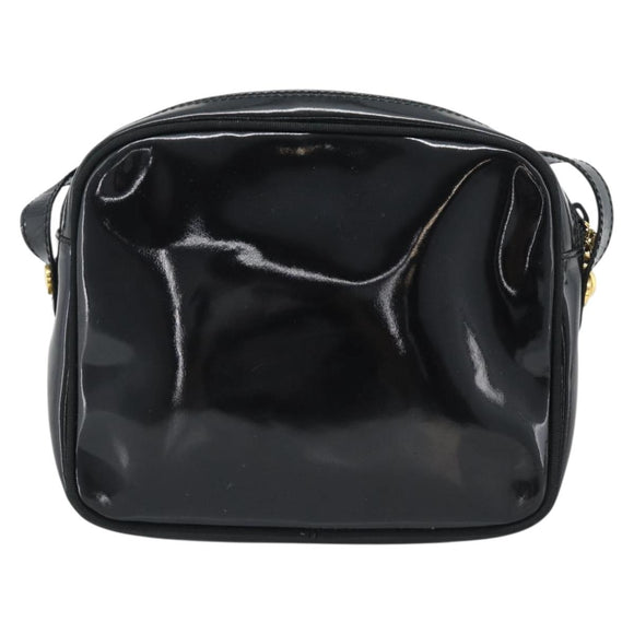 Salvatore Ferragamo Vala Shoulder Bag Patent Black Gold Tone Auth BA14727