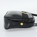 Salvatore Ferragamo Vala Shoulder Bag Patent Black Gold Tone Auth BA14727-4