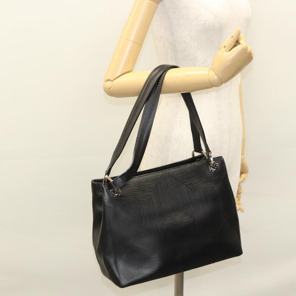 BALLY Shoulder Bag Leather Black Gold Auth BA1473