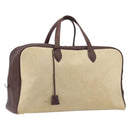 HERMES Victoria 50 Boston Bag Canvas Beige Brown Auth BA14733-1