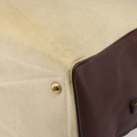 HERMES Victoria 50 Boston Bag Canvas Beige Brown Auth BA14733