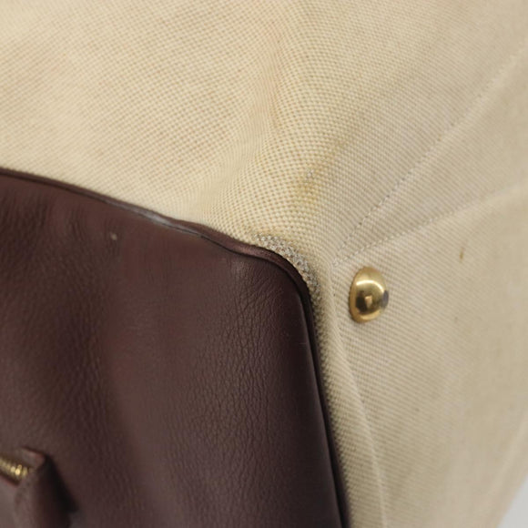 HERMES Victoria 50 Boston Bag Canvas Beige Brown Auth BA14733
