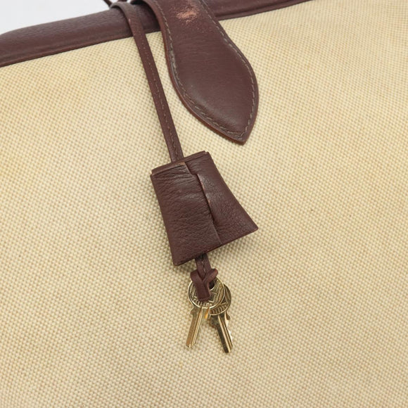 HERMES Victoria 50 Boston Bag Canvas Beige Brown Auth BA14733
