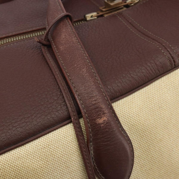 HERMES Victoria 50 Boston Bag Canvas Beige Brown Auth BA14733