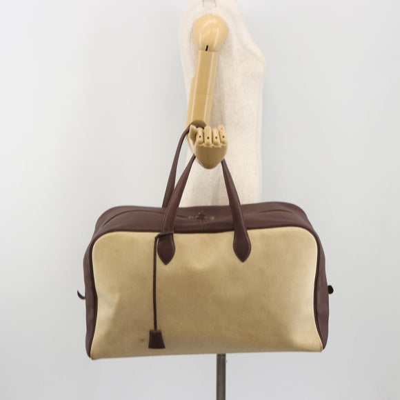 HERMES Victoria 50 Boston Bag Canvas Beige Brown Auth BA14733