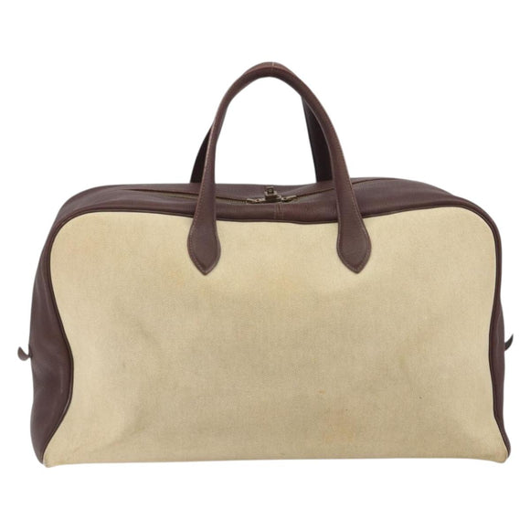 HERMES Victoria 50 Boston Bag Canvas Beige Brown Auth BA14733
