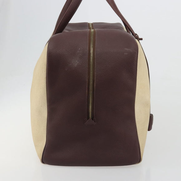 HERMES Victoria 50 Boston Bag Canvas Beige Brown Auth BA14733