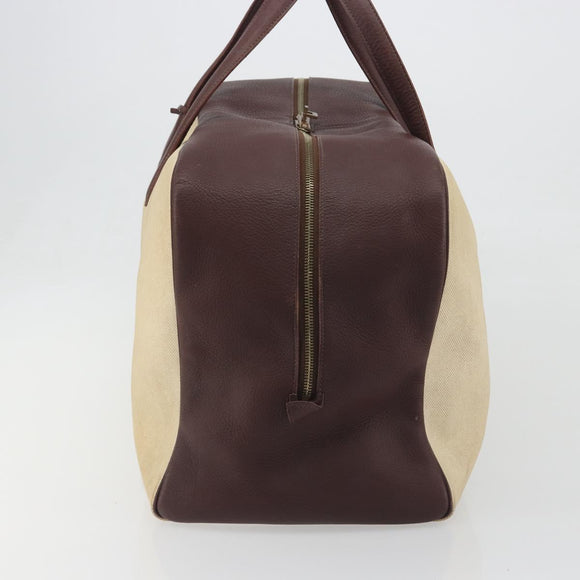HERMES Victoria 50 Boston Bag Canvas Beige Brown Auth BA14733