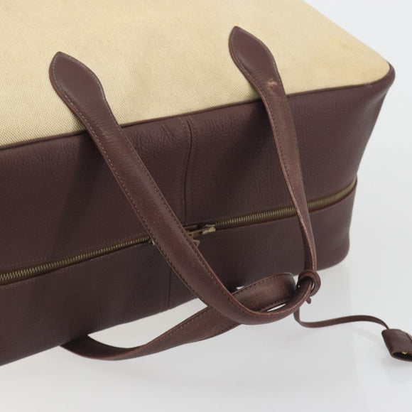 HERMES Victoria 50 Boston Bag Canvas Beige Brown Auth BA14733