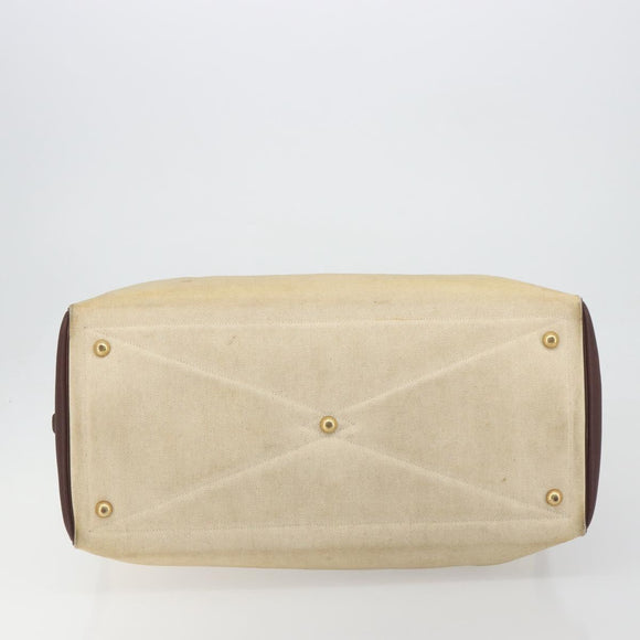 HERMES Victoria 50 Boston Bag Canvas Beige Brown Auth BA14733