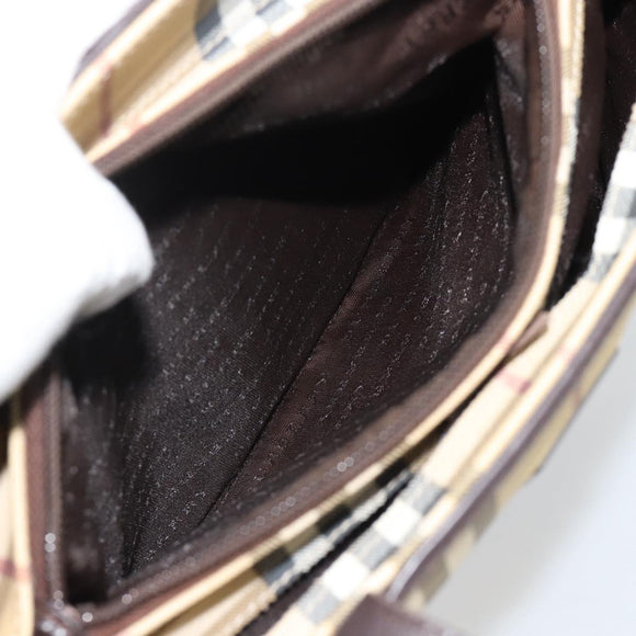 BURBERRY Nova Check Hand Bag PVC Leather Beige Auth BA14734A