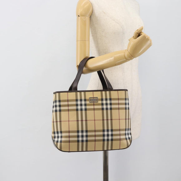 BURBERRY Nova Check Hand Bag PVC Leather Beige Auth BA14734A