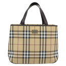 BURBERRY Nova Check Hand Bag PVC Leather Beige Auth BA14734A-13