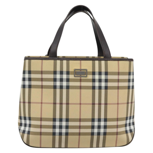 BURBERRY Nova Check Hand Bag PVC Leather Beige Auth BA14734A