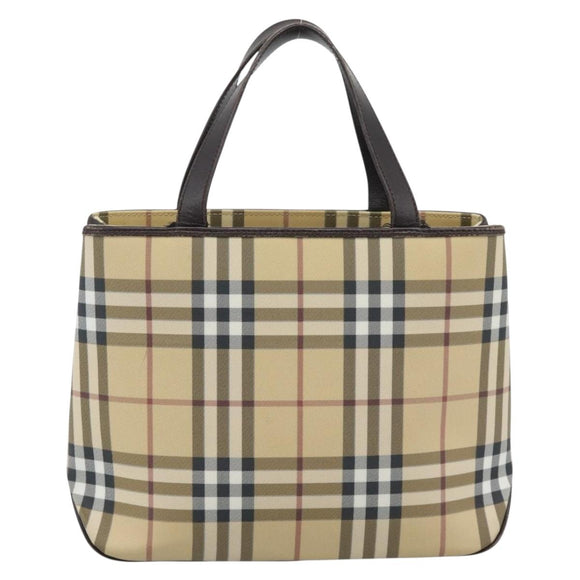 BURBERRY Nova Check Hand Bag PVC Leather Beige Auth BA14734A