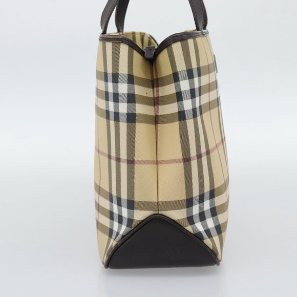 BURBERRY Nova Check Hand Bag PVC Leather Beige Auth BA14734A