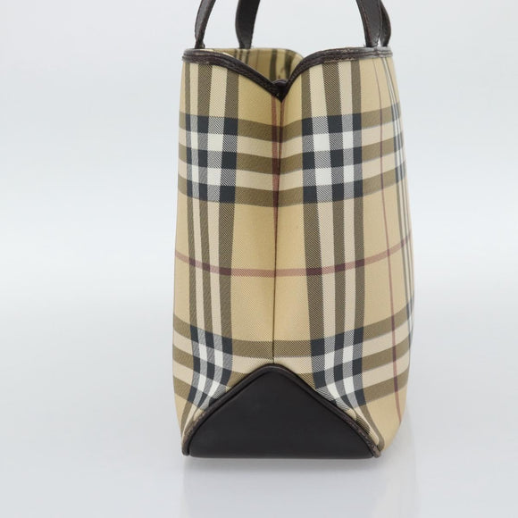 BURBERRY Nova Check Hand Bag PVC Leather Beige Auth BA14734A