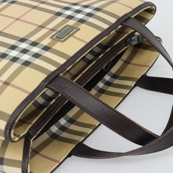 BURBERRY Nova Check Hand Bag PVC Leather Beige Auth BA14734A