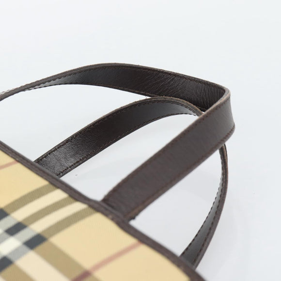 BURBERRY Nova Check Hand Bag PVC Leather Beige Auth BA14734A