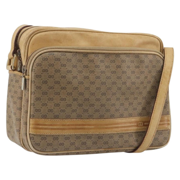 GUCCI Micro GG Shoulder Bag PVC Leather Beige Gold Tone Auth BA14736