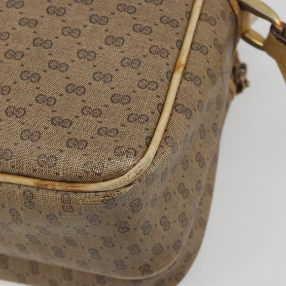GUCCI Micro GG Shoulder Bag PVC Leather Beige Gold Tone Auth BA14736