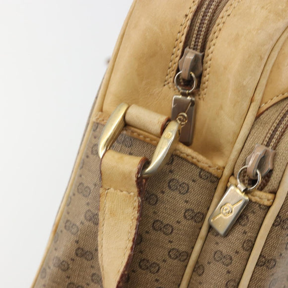 GUCCI Micro GG Shoulder Bag PVC Leather Beige Gold Tone Auth BA14736
