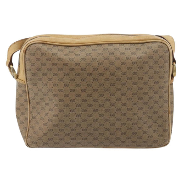 GUCCI Micro GG Shoulder Bag PVC Leather Beige Gold Tone Auth BA14736
