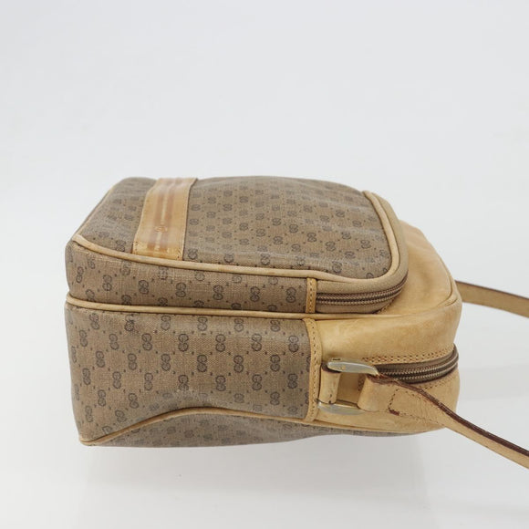 GUCCI Micro GG Shoulder Bag PVC Leather Beige Gold Tone Auth BA14736