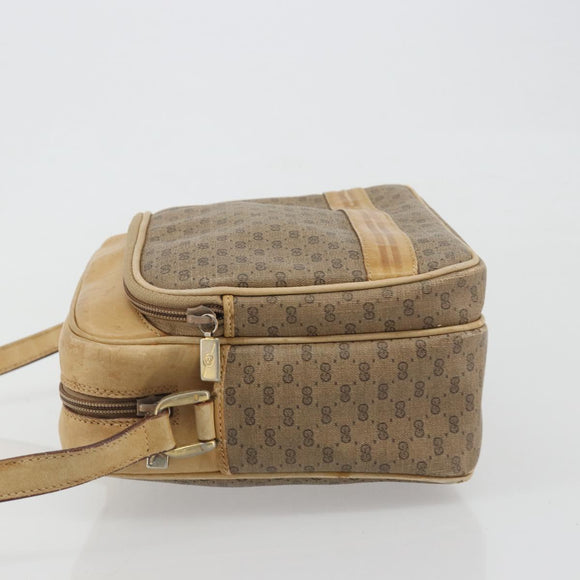 GUCCI Micro GG Shoulder Bag PVC Leather Beige Gold Tone Auth BA14736