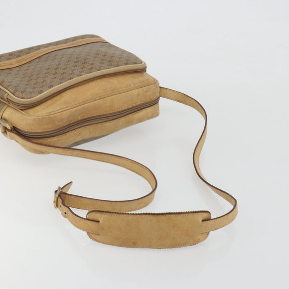 GUCCI Micro GG Shoulder Bag PVC Leather Beige Gold Tone Auth BA14736