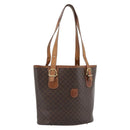 CELINE Macadam Tote Bag PVC Leather Brown Gold Tone Auth BA14737-1